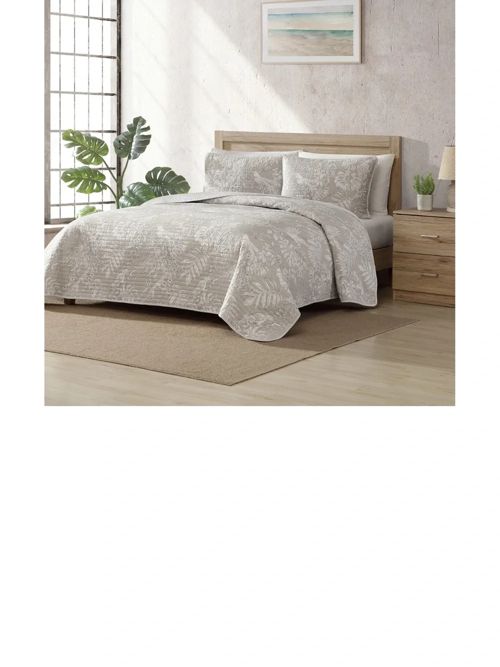 NWT Tommy Bahama Neutral Floral Cotton Quilt Set - Beige and Cream